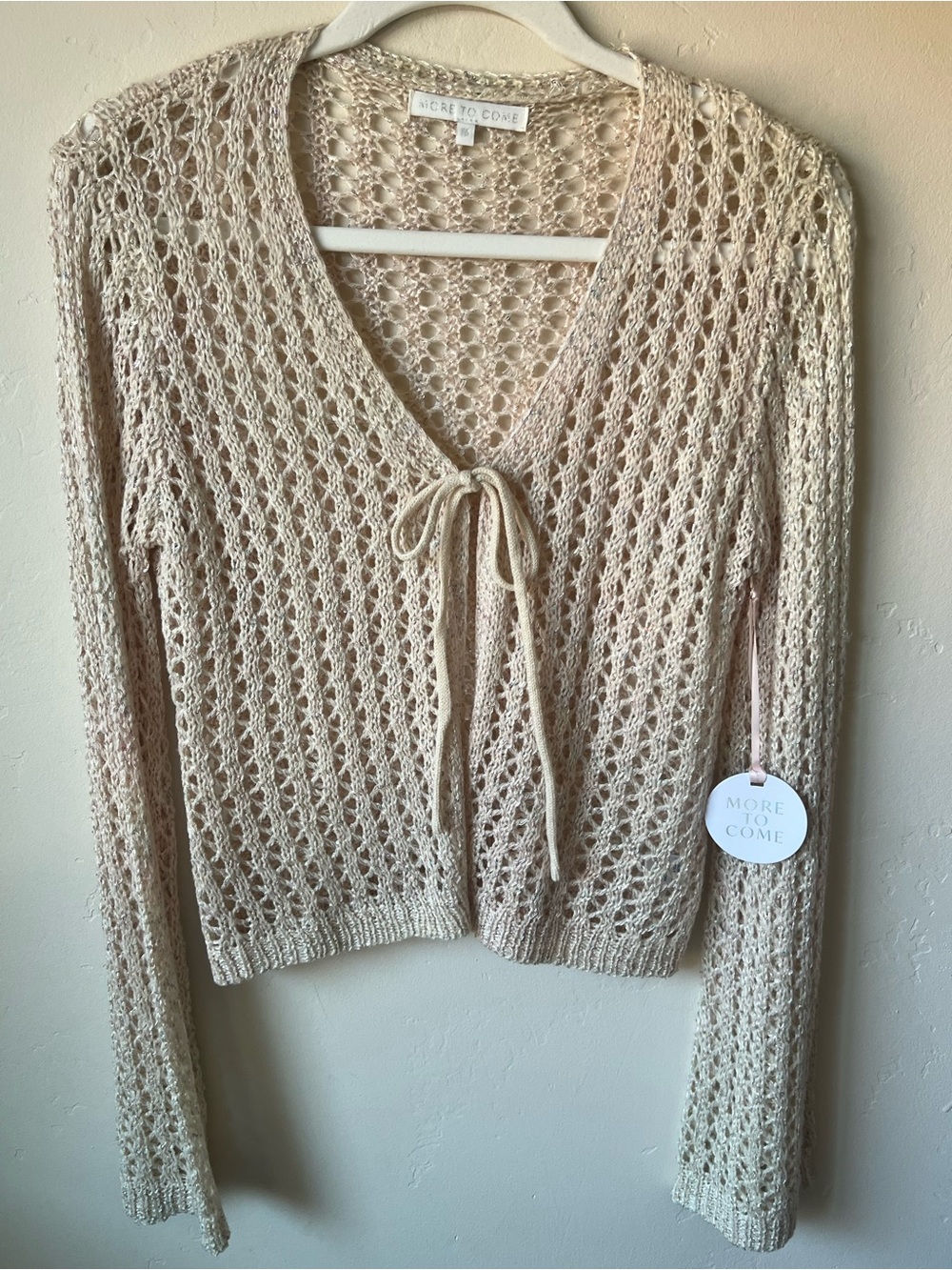 More To Come Cream Open-Knit Tie-Front Cardigan